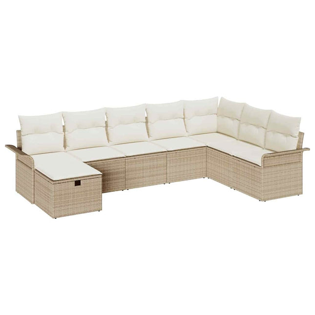 Havesofa Sæt med pude 8 pcs Beige og creme polyrattan