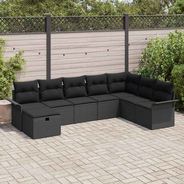 Havesofa Sæt 8 stk. Sort polyrattan