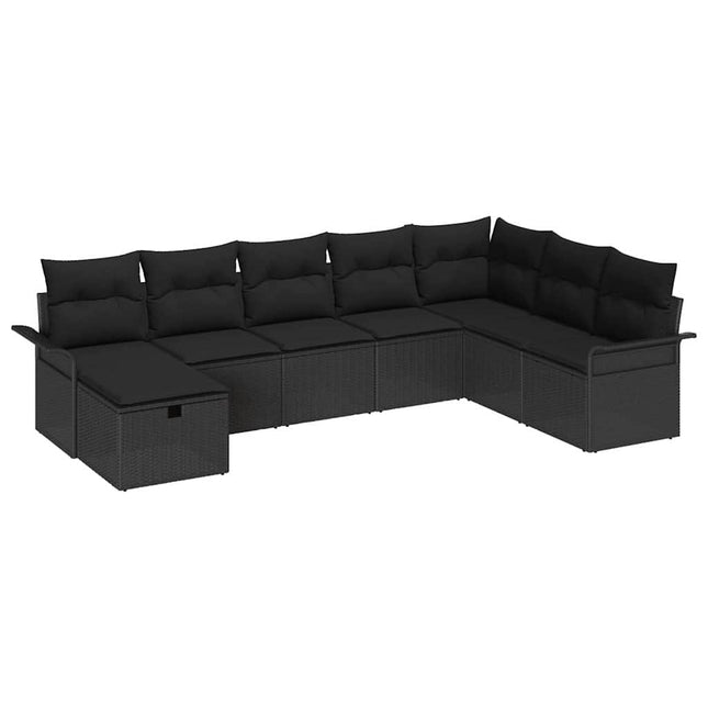 Havesofa Sæt 8 stk. Sort polyrattan