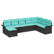 Havesofa Sæt med pude 8 pcs Sort og turkis polyrattan