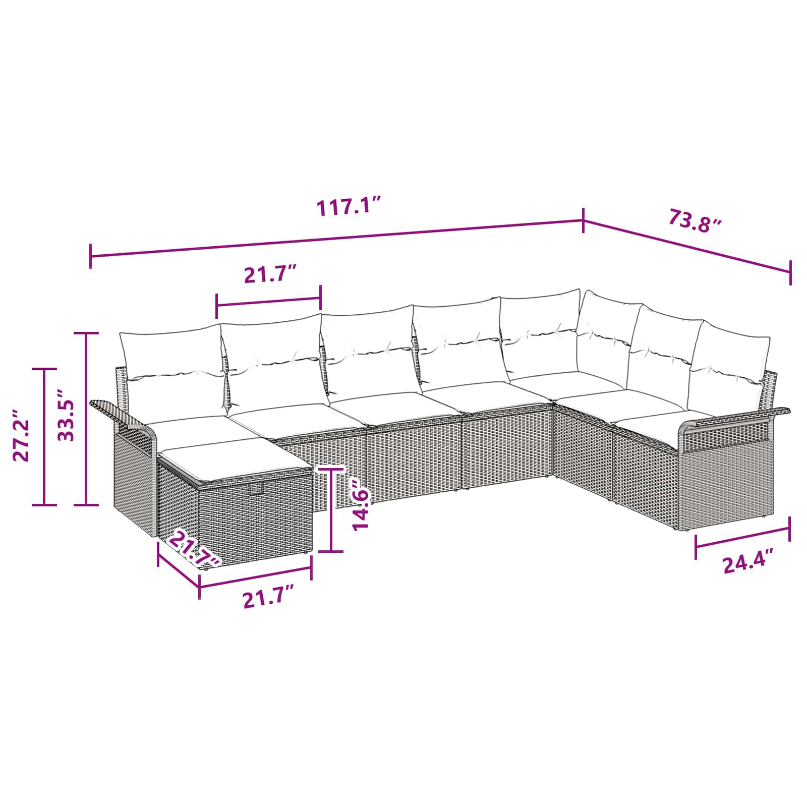 Havesofa Sæt med pude 8 pcs Sort og turkis polyrattan