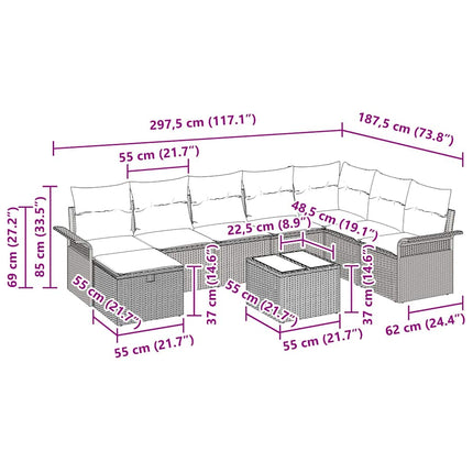 Havesofa Sæt 9 stk. Sort og Cream polyrattan