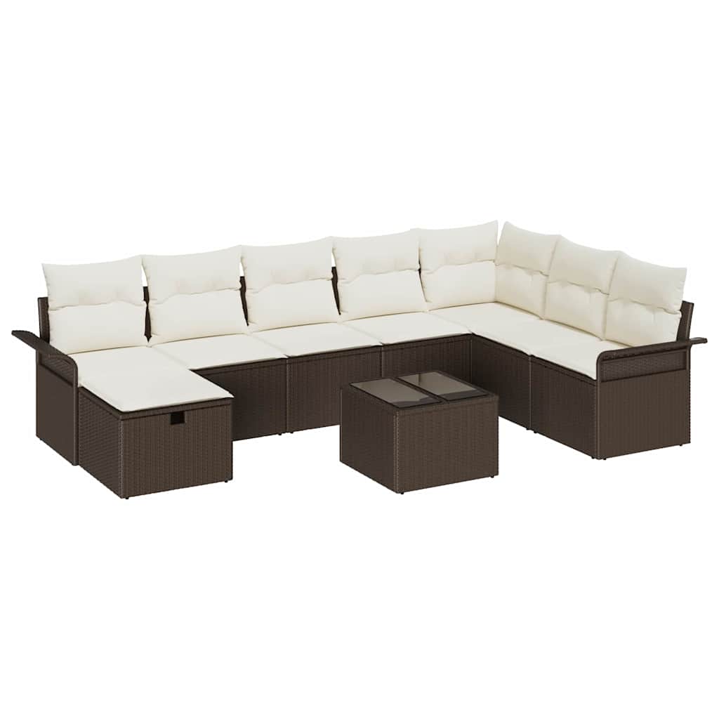 Havesofa Sæt med pude 9 pcs Brun og Creme polyrattan