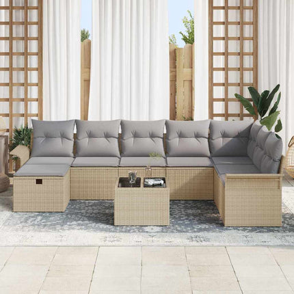 Havesofa Sæt 9 stk. Beige og lys grå polyrattan