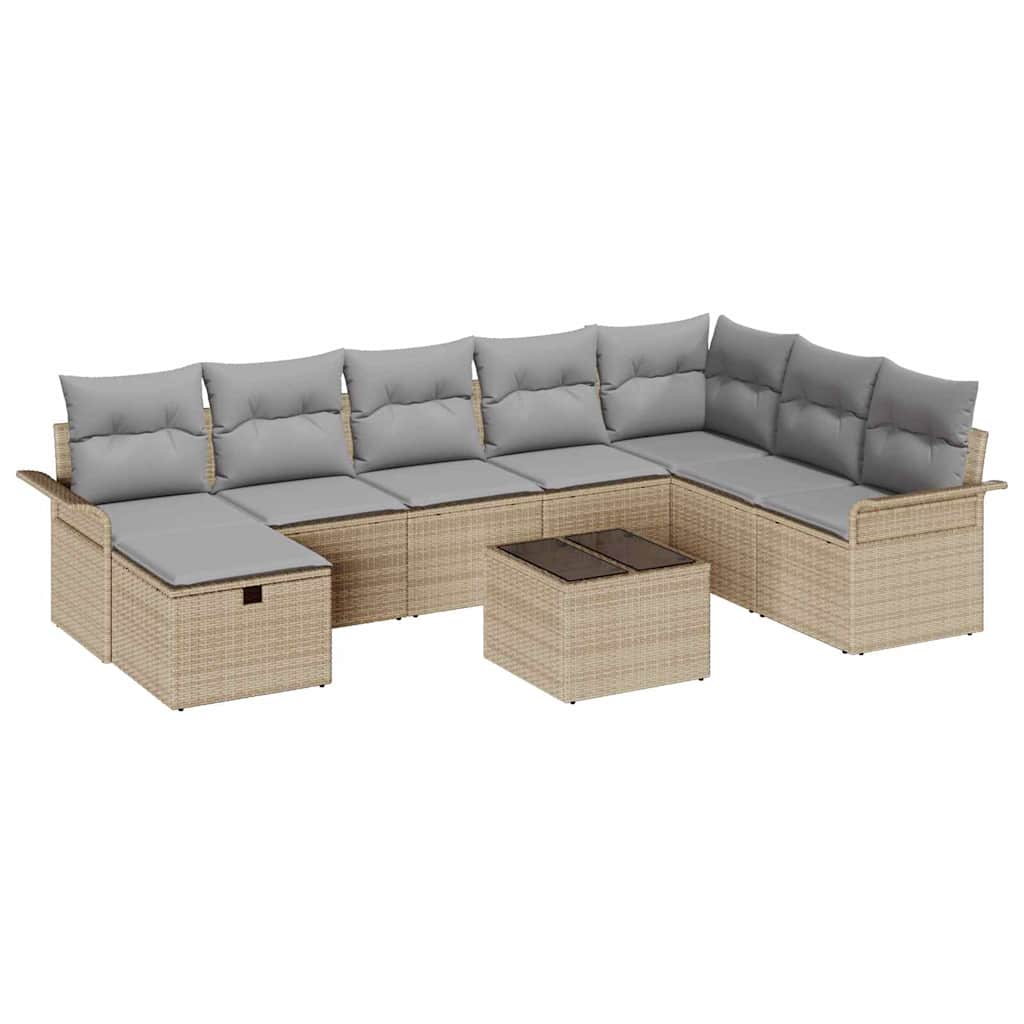 Havesofa Sæt med pude 9 pcs Beige og lys grå polyrattan