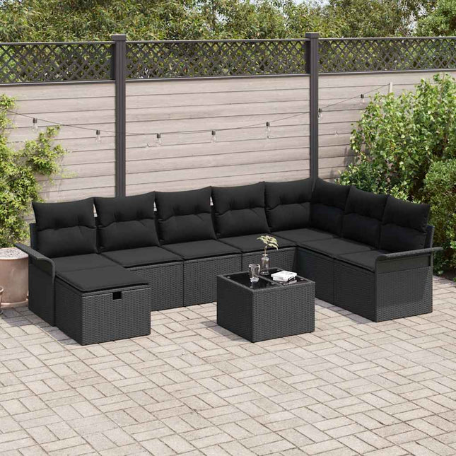 Havesofa Sæt 9 stk. Sort polyrattan
