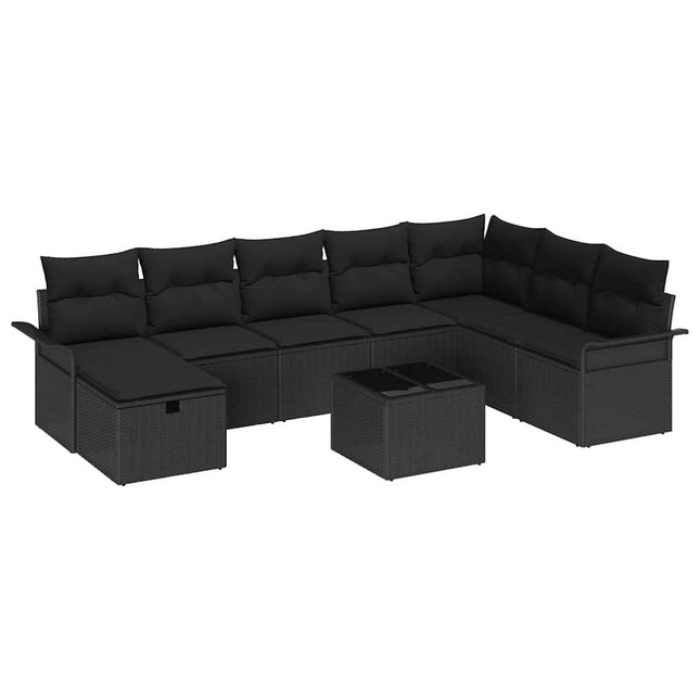 Havesofa Sæt 9 stk. Sort polyrattan