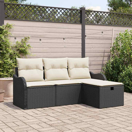 Havesofa Sæt med pude 4 pcs Sort og Cream polyrattan