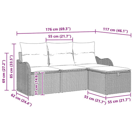 Havesofa Sæt 4 stk. Beige og lys grå polyrattan