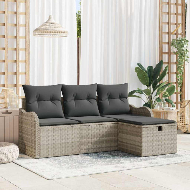 Havesofa Sæt 4 stk. Lysegrå polyrattan