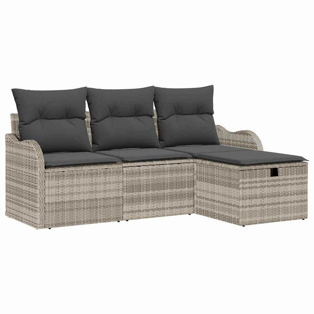 Havesofa Sæt 4 stk. Lysegrå polyrattan