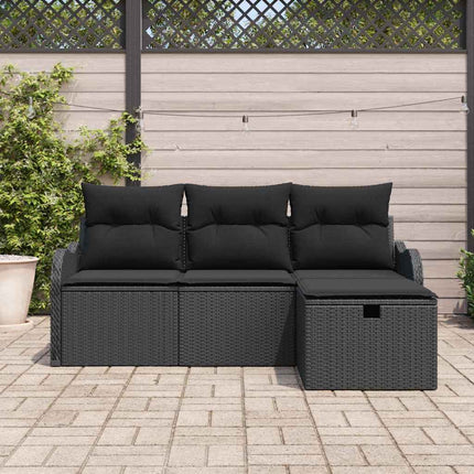 Havesofa Sæt 4 stk. Sort polyrattan