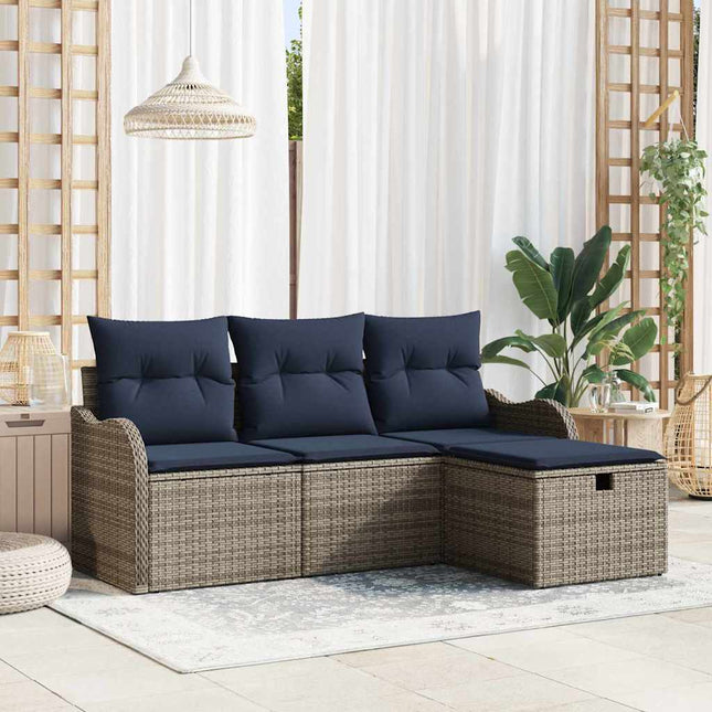 Havesofa Sæt 4 stk. 3-Antal sæder Grå og Marineblå polyrattan
