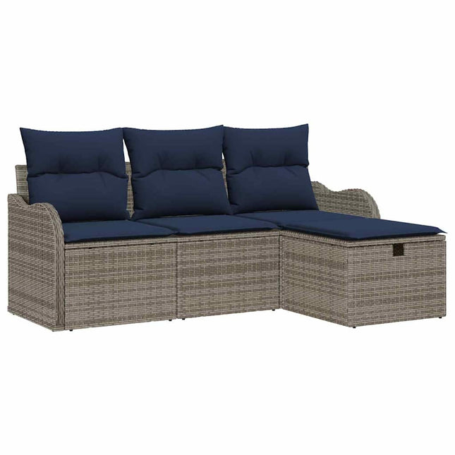 Havesofa Sæt 4 stk. 3-Antal sæder Grå og Marineblå polyrattan