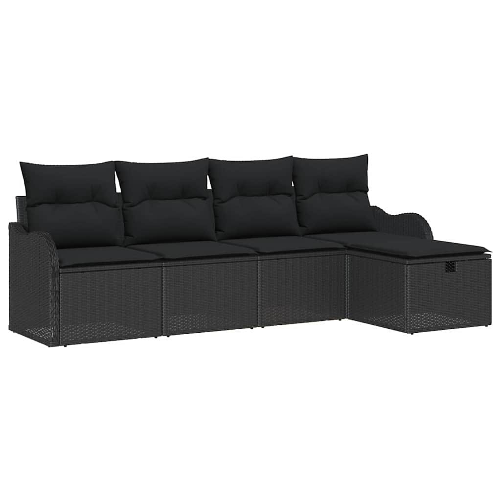 Havesofa Sæt med pude med opbevaring 5 pcs Sort Poly rattan
