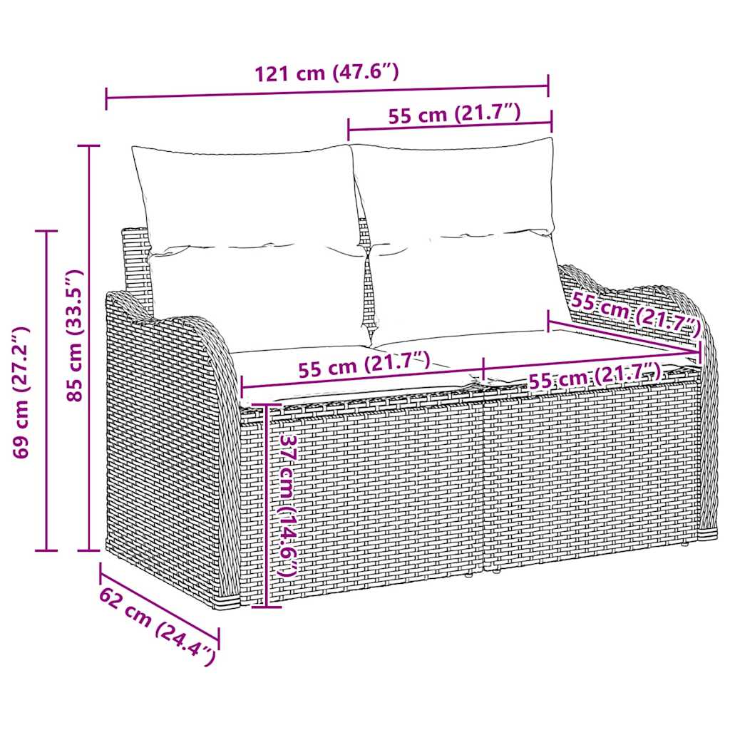 Havesofa Sæt med pude med opbevaring 5 pcs Sort Poly rattan