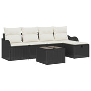 Havesofa Sæt med pude 6 pcs Sort og Cream polyrattan