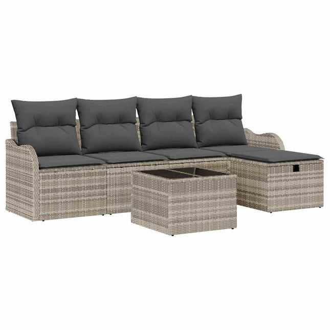 Havesofa Sæt 6 stk. 4-Antal sæder Lysegrå polyrattan