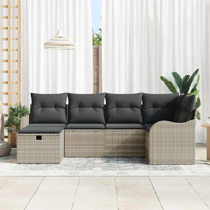 Havesofa Sæt 6 stk. 6-Antal sæder Lysegrå polyrattan