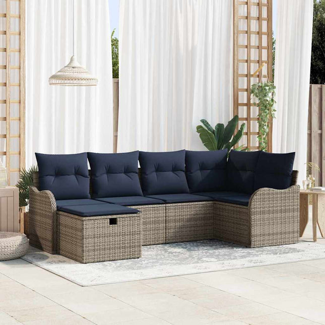 Havesofa Sæt 6 stk. Grå og Marineblå polyrattan