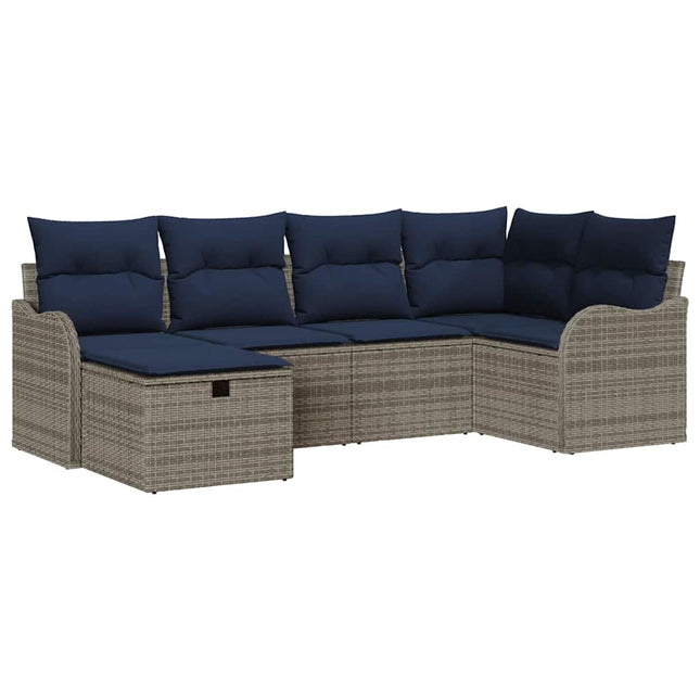 Havesofa Sæt 6 stk. Grå og Marineblå polyrattan