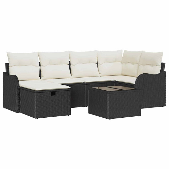 Havesofa Sæt 7 stk. 6-Antal sæder Sort og Cream polyrattan
