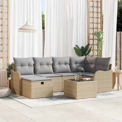 Havesofa Sæt 7 stk. 6-Antal sæder Beige og lys grå polyrattan