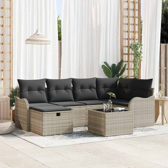 Havesofa Sæt 7 stk. 6-Antal sæder Lysegrå polyrattan
