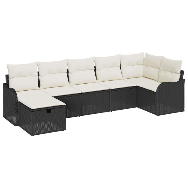 Sofa Sæt med pude med opbevaring Sort og Cream polyrattan