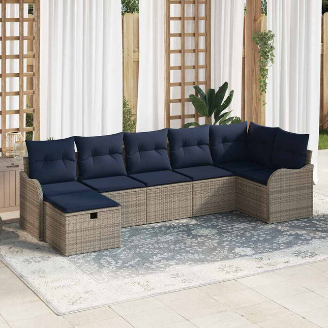 Sofa Sæt med pude med opbevaring Grå og Marineblå polyrattan