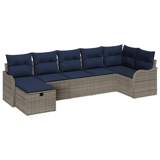 Sofa Sæt med pude med opbevaring Grå og Marineblå polyrattan