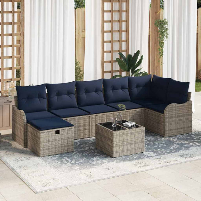 Sofa Sæt med pude med opbevaring Grå og Marineblå polyrattan