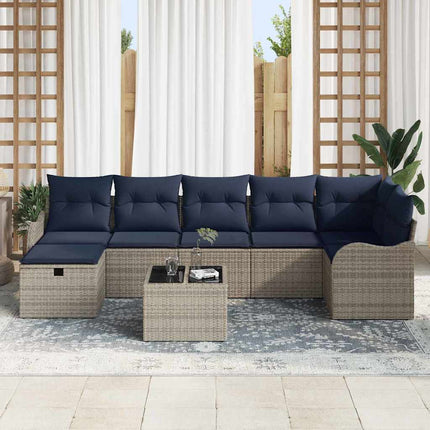 Sofa Sæt med pude med opbevaring Grå og Marineblå polyrattan