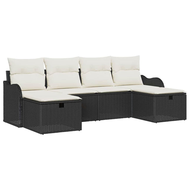 Sofa Sæt med pude med opbevaring 6 pcs Sort og Cream polyrattan