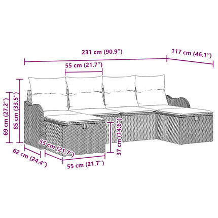 Sofa Sæt 6 stk. 6-Antal sæder Beige og lys grå polyrattan