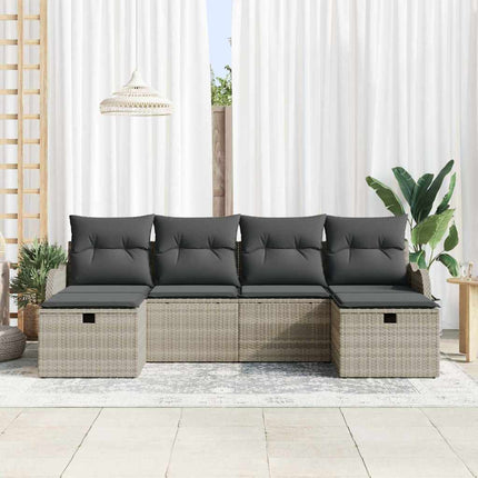 Sofa Sæt 6 stk. 6-Antal sæder Lysegrå polyrattan
