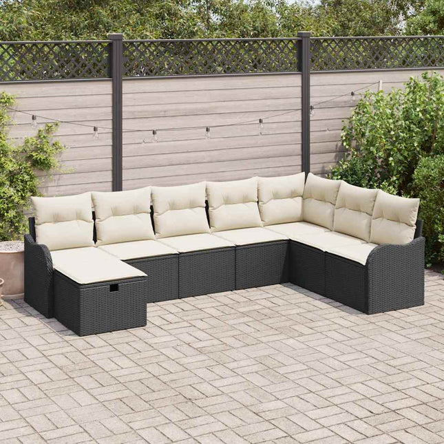 Sofa Sæt 8 stk. 8-Antal sæder Sort og Cream polyrattan