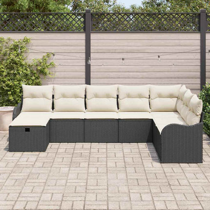 Sofa Sæt 8 stk. 8-Antal sæder Sort og Cream polyrattan