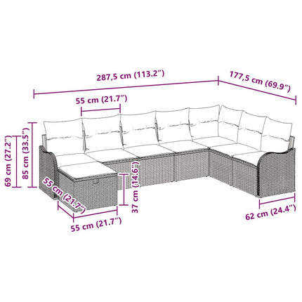 Sofa Sæt 8 stk. 8-Antal sæder Sort og Cream polyrattan