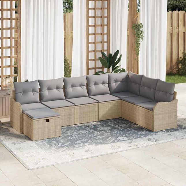 Sofa Sæt med pude med opbevaring Beige og lys grå polyrattan
