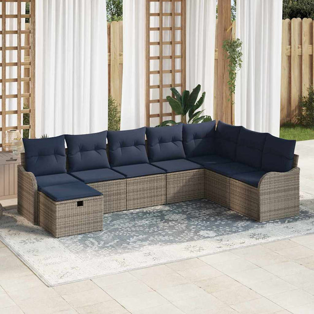 Sofa Sæt med pude med opbevaring Grå og Marineblå polyrattan