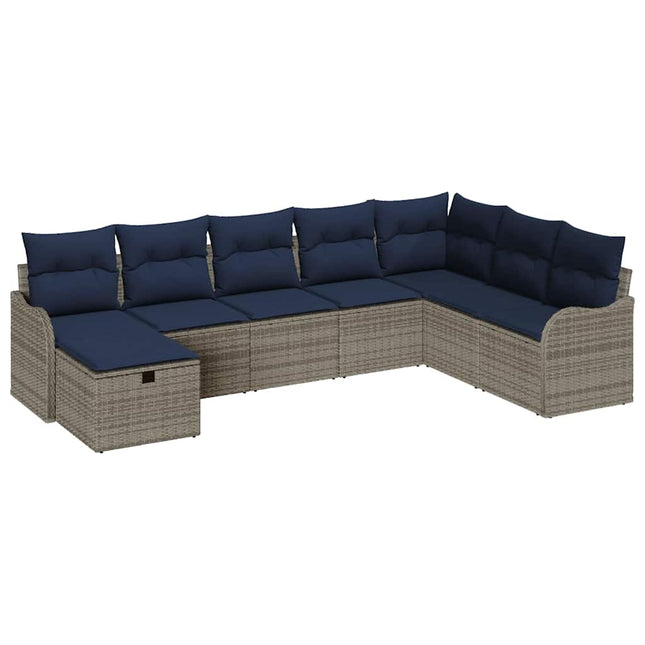 Sofa Sæt med pude med opbevaring Grå og Marineblå polyrattan
