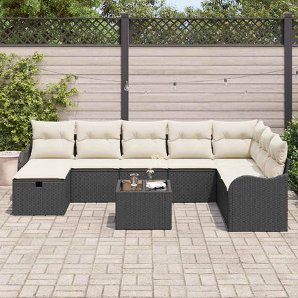 Sofa Sæt 9 stk. 8-Antal sæder Sort og Cream polyrattan