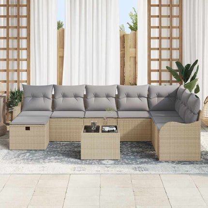 Sofa Sæt 9 stk. 8-Antal sæder Beige og lys grå polyrattan