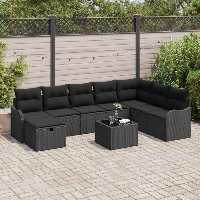 Sofa Sæt med pude med opbevaring Sort polyrattan
