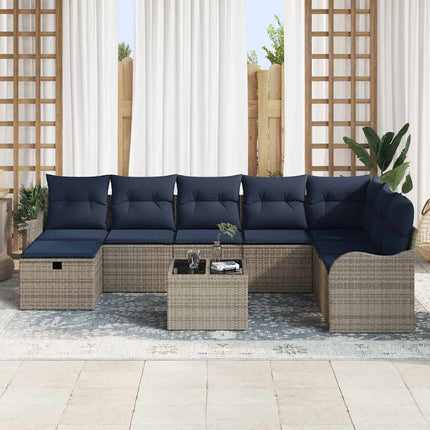 Sofa Sæt 9 stk. 8-Antal sæder Grå og Marineblå polyrattan