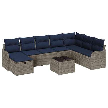 Sofa Sæt 9 stk. 8-Antal sæder Grå og Marineblå polyrattan