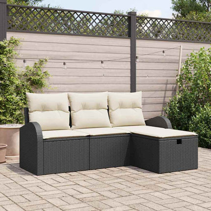 Sofa Sæt med pude med opbevaring 4 pcs Sort og Cream polyrattan