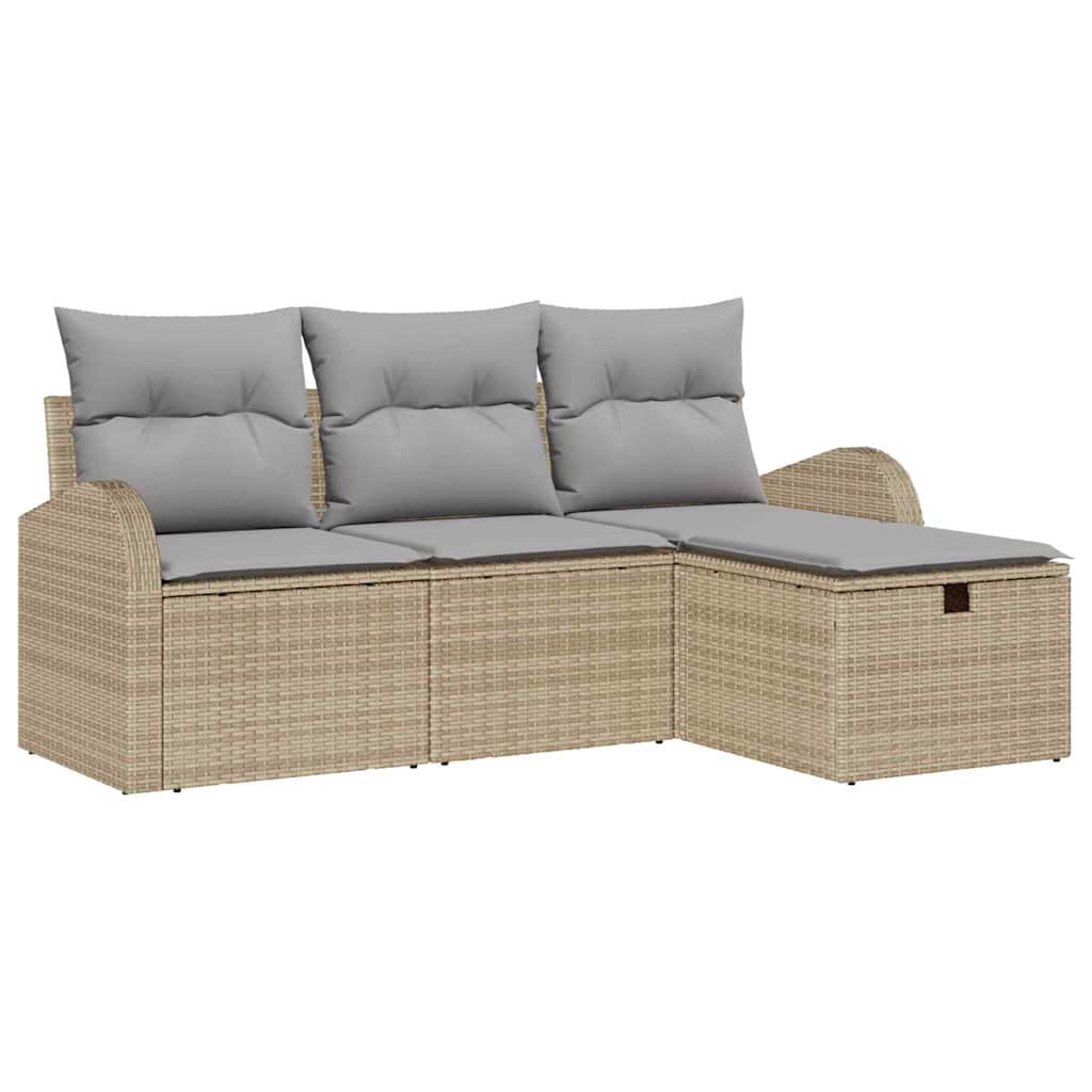 Sofa Sæt med pude 4 pcs Beige og lys grå polyrattan