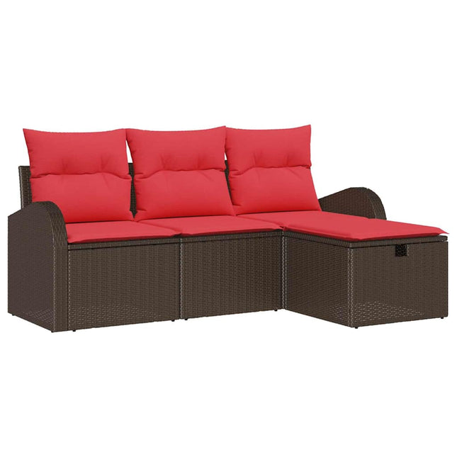 Sofa Sæt med pude med opbevaring 4 pcs Brun og Rød polyrattan